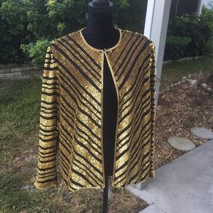 Show stopping black and gold sequin beaded jacket